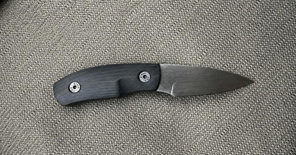 AEB-L stainless steel, Sabre Grind, Black Canvas Micarta handle, Kydex Sheath with pocket clip $280